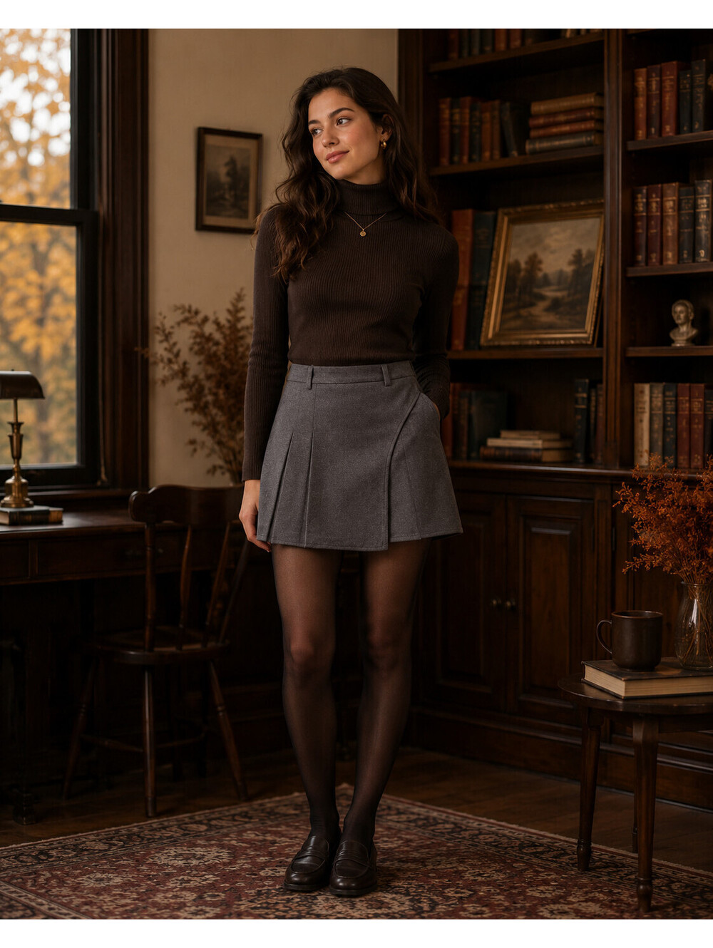 Commense Pleated Mini Skirt Womens XS Gray Preppy Dark Academia Tailored Career